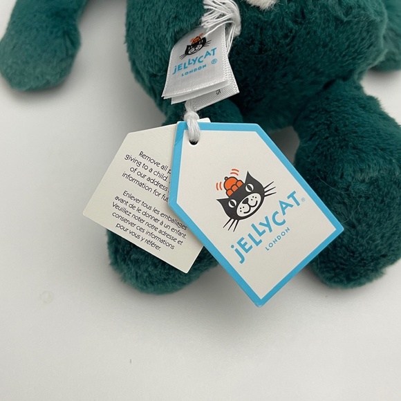 BNWT RARE Jellycat LITTLE BASHFUL TEAL BUNNY Small Soft Plush Green Holiday - Picture 5 of 6